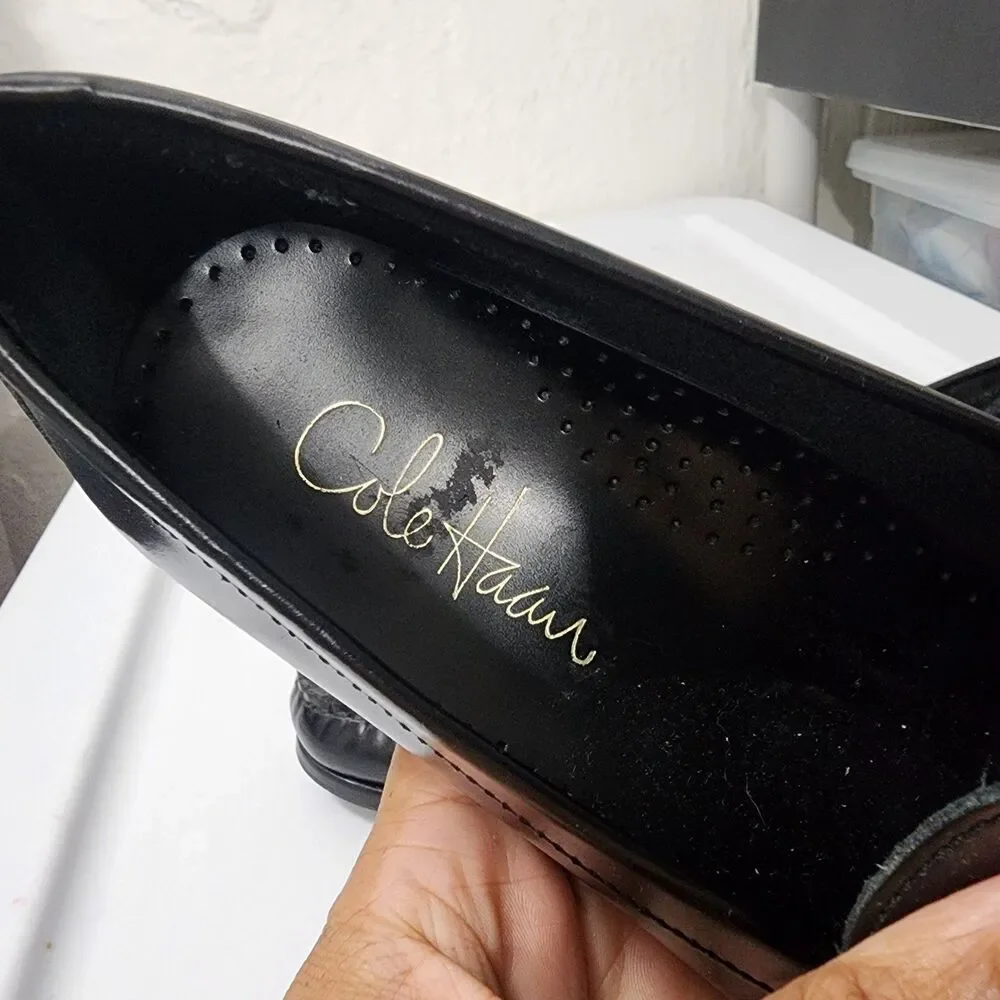 Cole Haan Pinch Black Leather Penny Loafer Heeled Academia Womens Size 7.5M